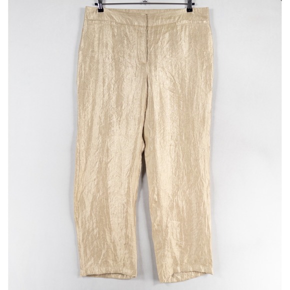 Chico's Travelers Pants Size 3 US XL Tan Gold Shimmery Crinkle Fabric Lined - Picture 1 of 10